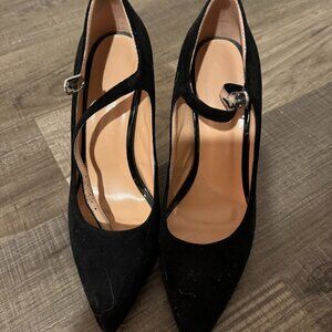 SAMMITOP Women's Mary Jane Pumps High Heel Pointed Toe Suede Shoes Black Size US